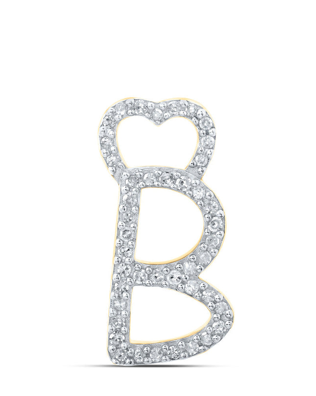 10kt Yellow Gold Womens Round Diamond B Heart Letter Pendant 1/8 Cttw