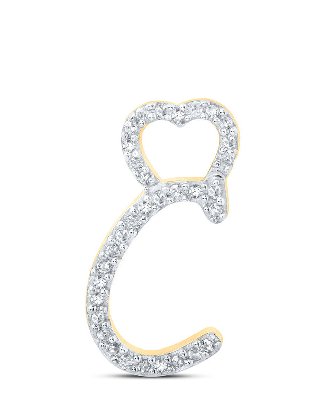 10kt Yellow Gold Womens Round Diamond C Heart Letter Pendant 1/10 Cttw