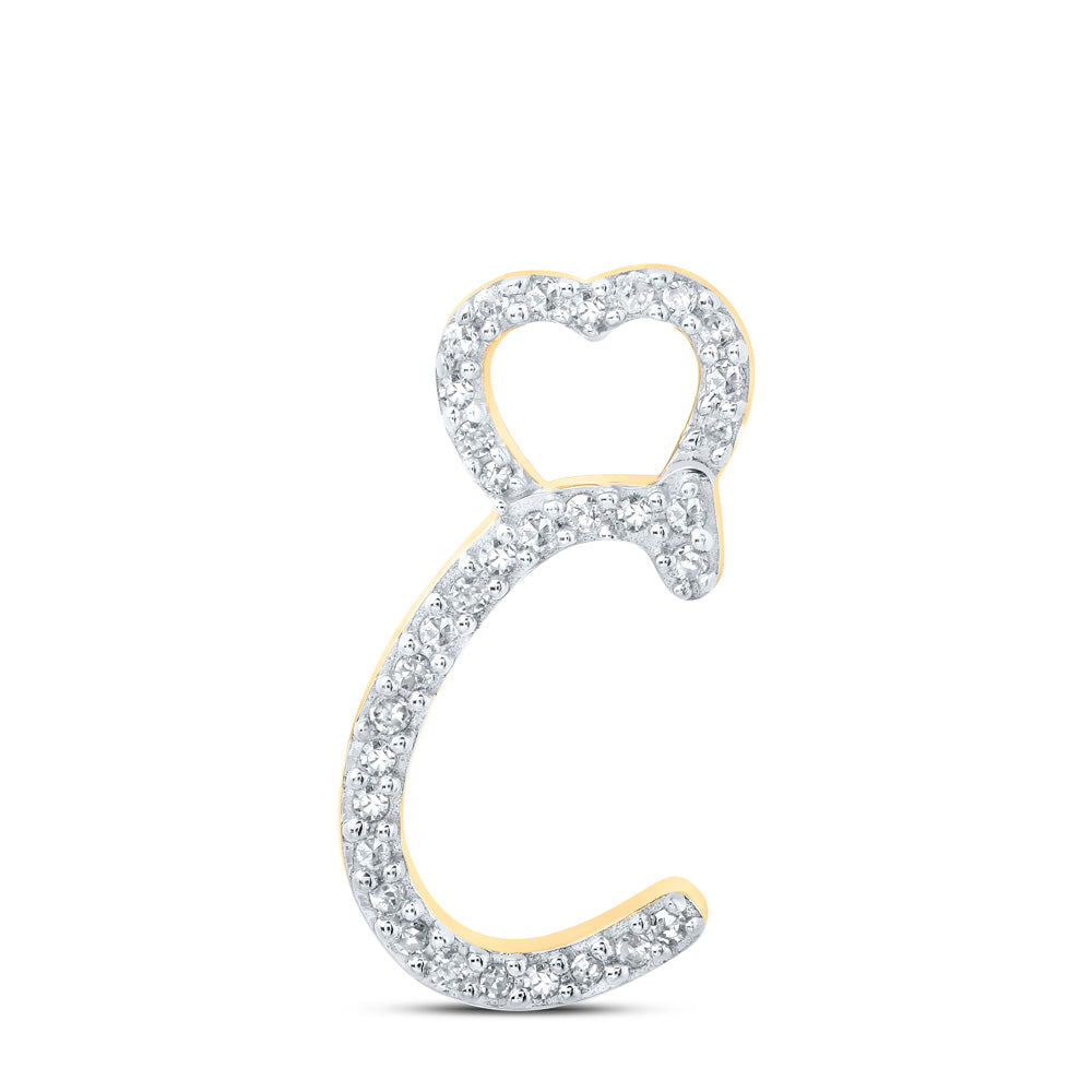 10kt Yellow Gold Womens Round Diamond C Heart Letter Pendant 1/10 Cttw