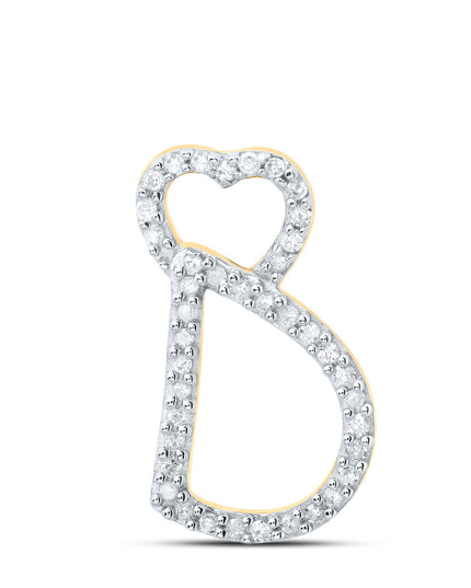 10kt Yellow Gold Womens Round Diamond D Heart Letter Pendant 1/8 Cttw