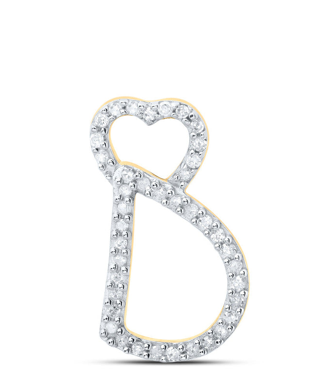10kt Yellow Gold Womens Round Diamond D Heart Letter Pendant 1/8 Cttw
