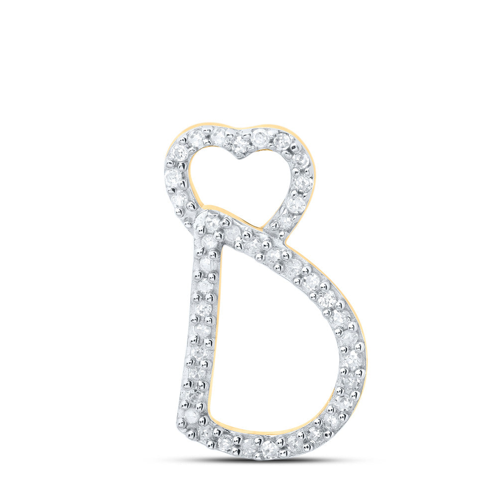 10kt Yellow Gold Womens Round Diamond D Heart Letter Pendant 1/8 Cttw