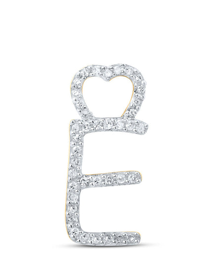 10kt Yellow Gold Womens Round Diamond E Heart Letter Pendant 1/8 Cttw
