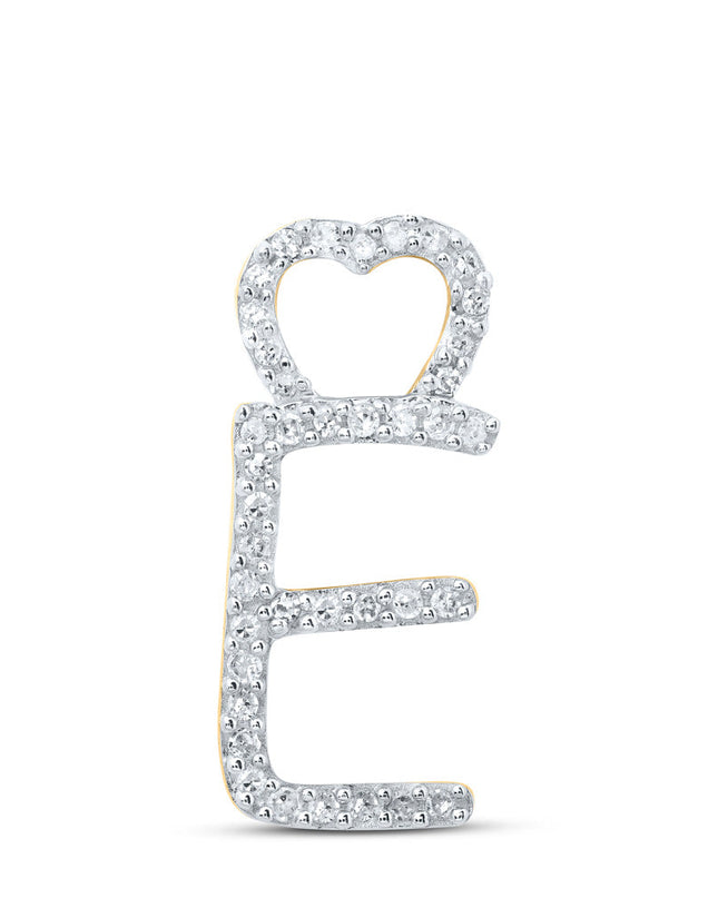 10kt Yellow Gold Womens Round Diamond E Heart Letter Pendant 1/8 Cttw
