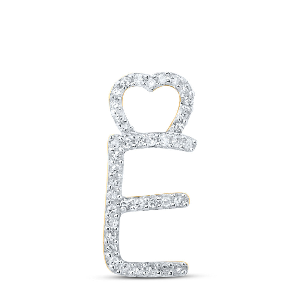 10kt Yellow Gold Womens Round Diamond E Heart Letter Pendant 1/8 Cttw