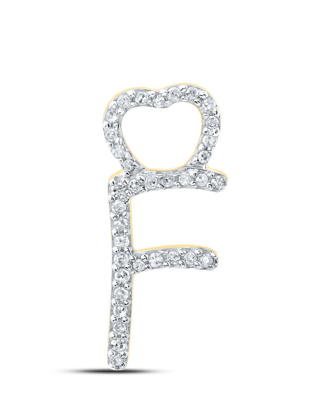 10kt Yellow Gold Womens Round Diamond F Heart Letter Pendant 1/10 Cttw