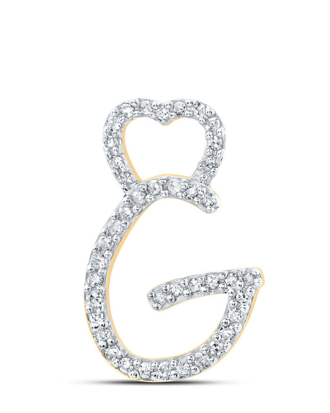 10kt Yellow Gold Womens Round Diamond G Heart Letter Pendant 1/8 Cttw