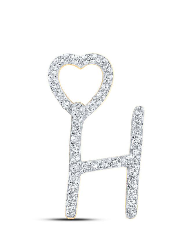 10kt Yellow Gold Womens Round Diamond H Heart Letter Pendant 1/8 Cttw
