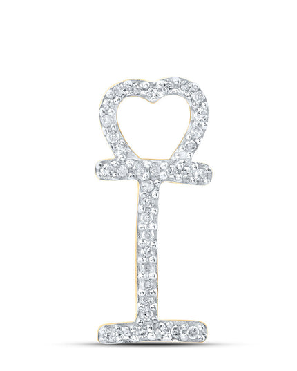 10kt Yellow Gold Womens Round Diamond I Heart Letter Pendant 1/10 Cttw
