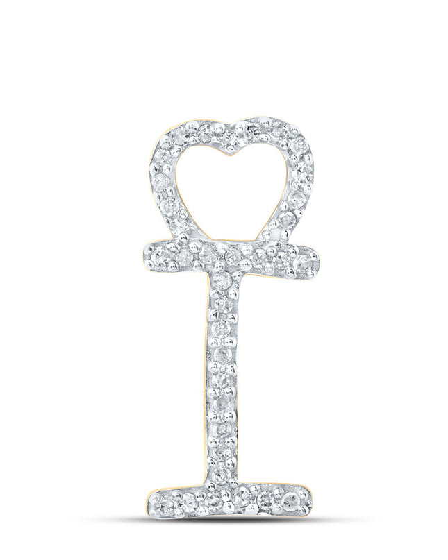 10kt Yellow Gold Womens Round Diamond I Heart Letter Pendant 1/10 Cttw