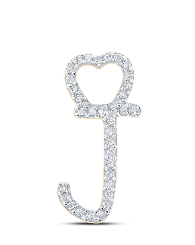 10kt Yellow Gold Womens Round Diamond J Heart Letter Pendant 1/10 Cttw