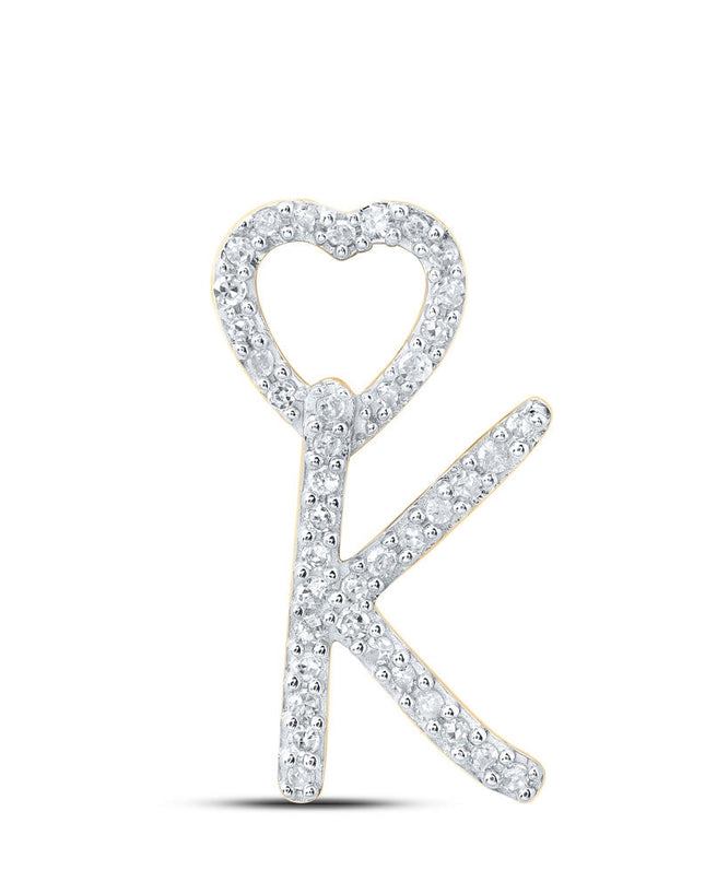 10kt Yellow Gold Womens Round Diamond K Heart Letter Pendant 1/8 Cttw