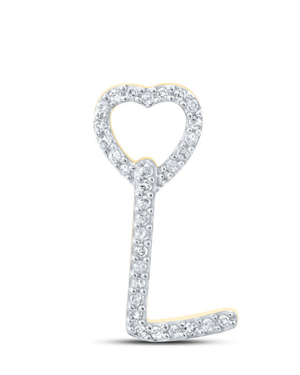 10kt Yellow Gold Womens Round Diamond L Heart Letter Pendant 1/10 Cttw