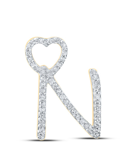 10kt Yellow Gold Womens Round Diamond N Heart Letter Pendant 1/6 Cttw