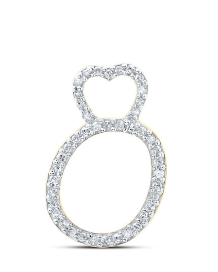 10kt Yellow Gold Womens Round Diamond O Heart Letter Pendant 1/8 Cttw