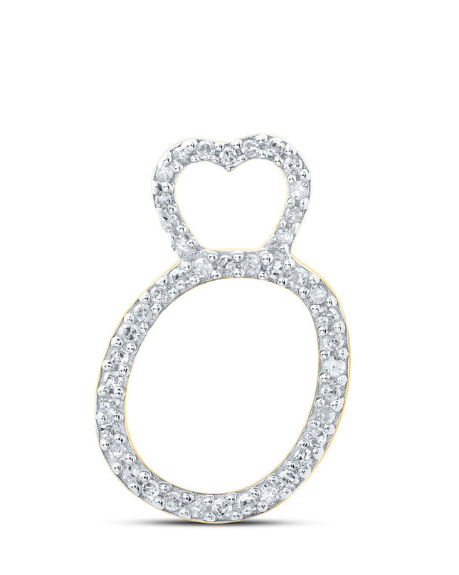 10kt Yellow Gold Womens Round Diamond O Heart Letter Pendant 1/8 Cttw