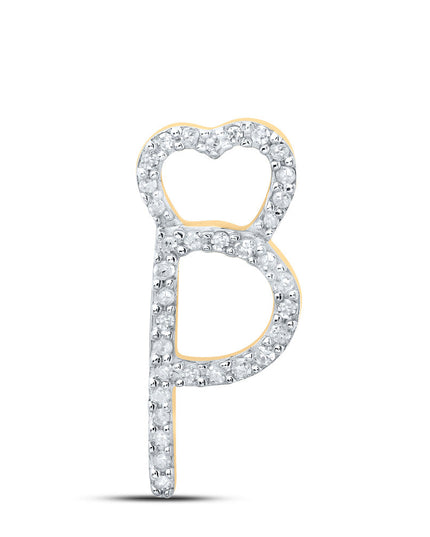 10kt Yellow Gold Womens Round Diamond P Heart Letter Pendant 1/10 Cttw