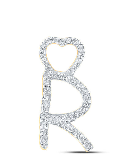 10kt Yellow Gold Womens Round Diamond R Heart Letter Pendant 1/8 Cttw