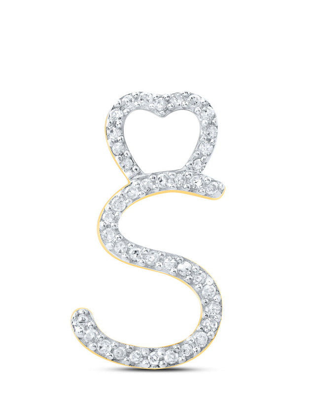 10kt Yellow Gold Womens Round Diamond S Heart Letter Pendant 1/8 Cttw