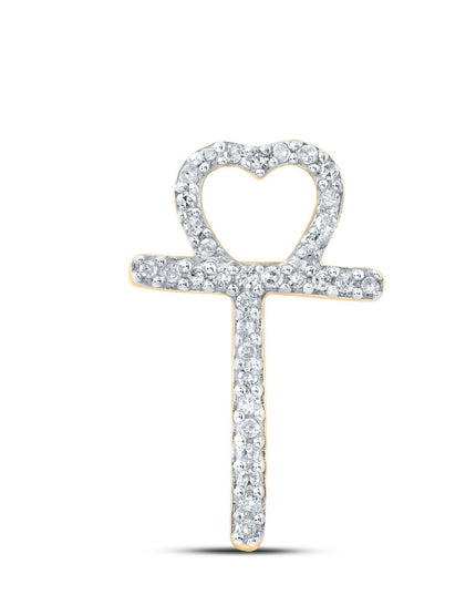 10kt Yellow Gold Womens Round Diamond T Heart Letter Pendant 1/10 Cttw