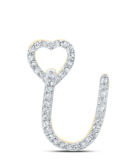10kt Yellow Gold Womens Round Diamond U Heart Letter Pendant 1/8 Cttw