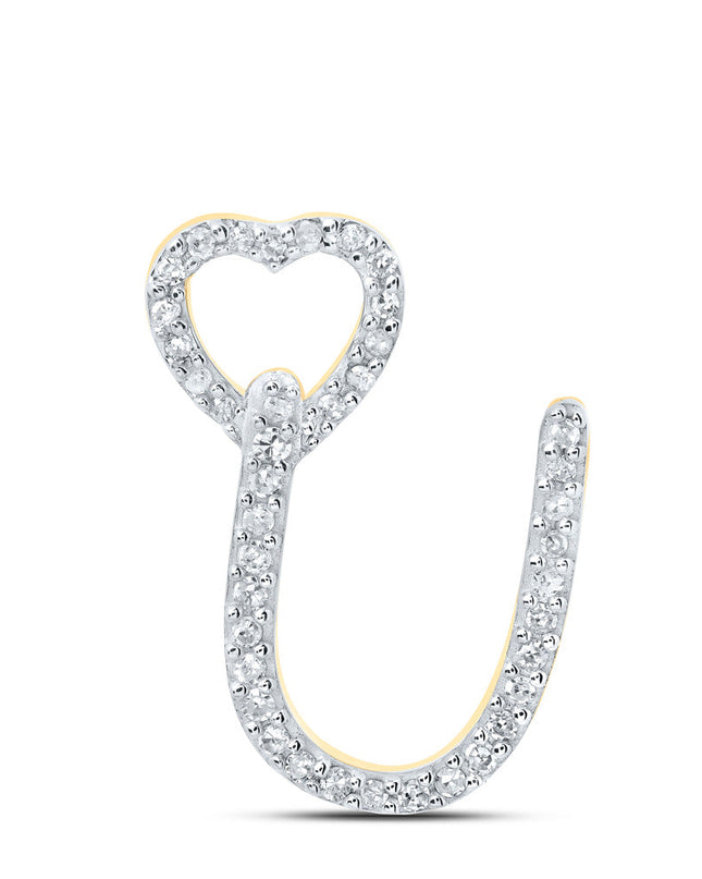 10kt Yellow Gold Womens Round Diamond U Heart Letter Pendant 1/8 Cttw