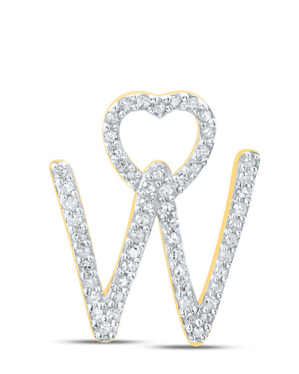 10kt Yellow Gold Womens Round Diamond W Heart Letter Pendant 1/6 Cttw