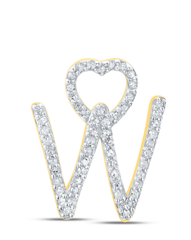 10kt Yellow Gold Womens Round Diamond W Heart Letter Pendant 1/6 Cttw
