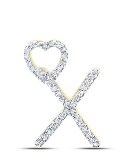 10kt Yellow Gold Womens Round Diamond X Heart Letter Pendant 1/8 Cttw