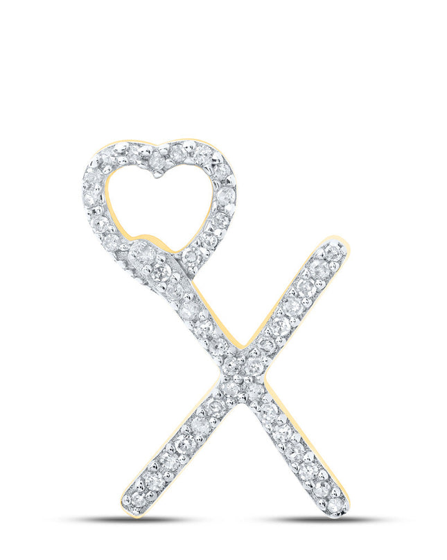 10kt Yellow Gold Womens Round Diamond X Heart Letter Pendant 1/8 Cttw