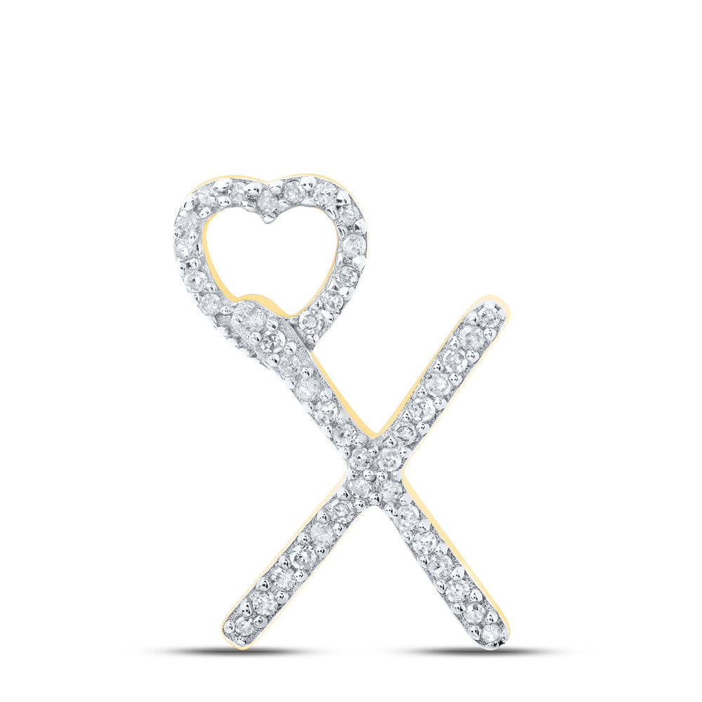 10kt Yellow Gold Womens Round Diamond X Heart Letter Pendant 1/8 Cttw