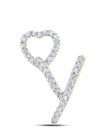 10kt Yellow Gold Womens Round Diamond Y Heart Letter Pendant 1/10 Cttw