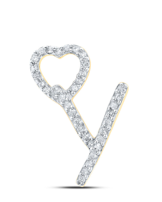 10kt Yellow Gold Womens Round Diamond Y Heart Letter Pendant 1/10 Cttw
