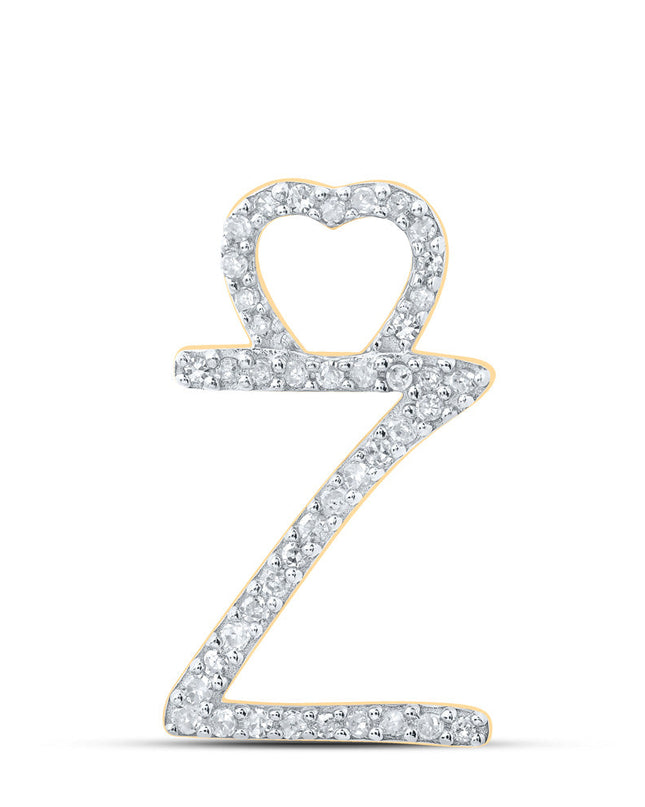 10kt Yellow Gold Womens Round Diamond Z Heart Letter Pendant 1/8 Cttw