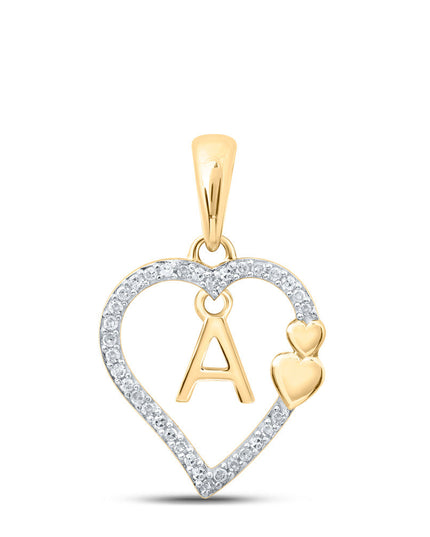 10kt Yellow Gold Womens Round Diamond A Heart Letter Pendant 1/10 Cttw