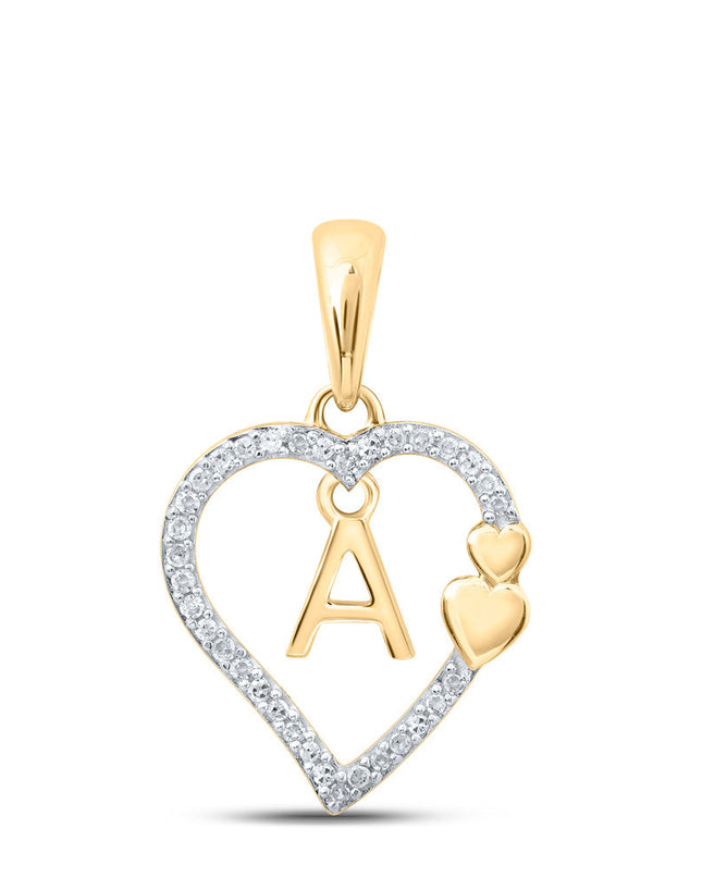 10kt Yellow Gold Womens Round Diamond A Heart Letter Pendant 1/10 Cttw