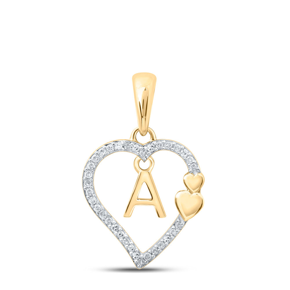 10kt Yellow Gold Womens Round Diamond A Heart Letter Pendant 1/10 Cttw