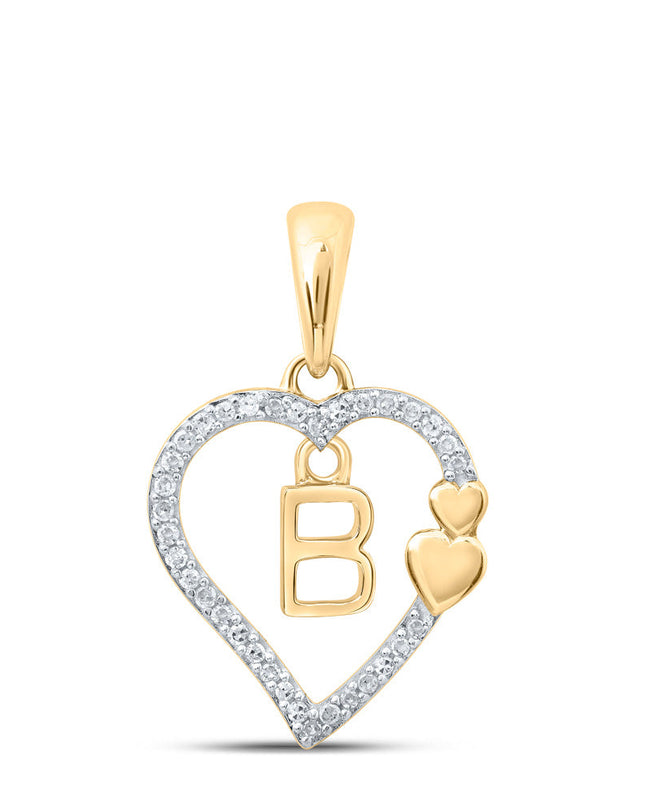 10kt Yellow Gold Womens Round Diamond B Heart Letter Pendant 1/10 Cttw