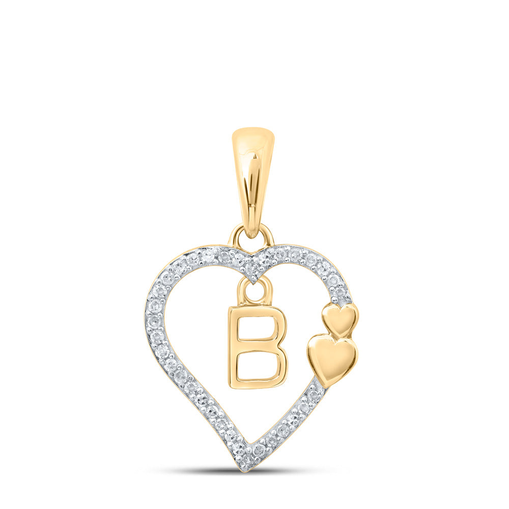 10kt Yellow Gold Womens Round Diamond B Heart Letter Pendant 1/10 Cttw