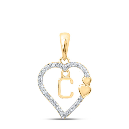 10kt Yellow Gold Womens Round Diamond C Heart Letter Pendant 1/10 Cttw