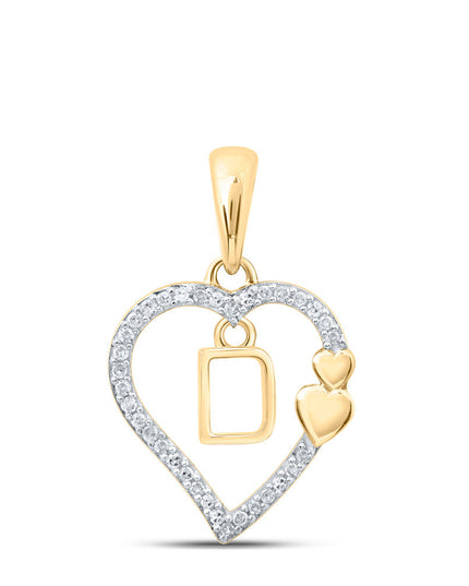 10kt Yellow Gold Womens Round Diamond D Heart Letter Pendant 1/10 Cttw