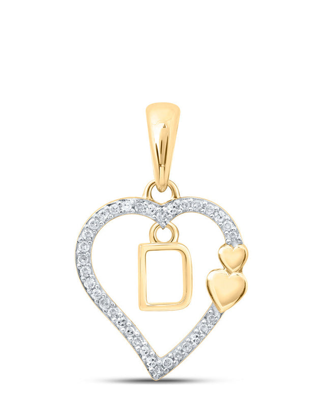10kt Yellow Gold Womens Round Diamond D Heart Letter Pendant 1/10 Cttw