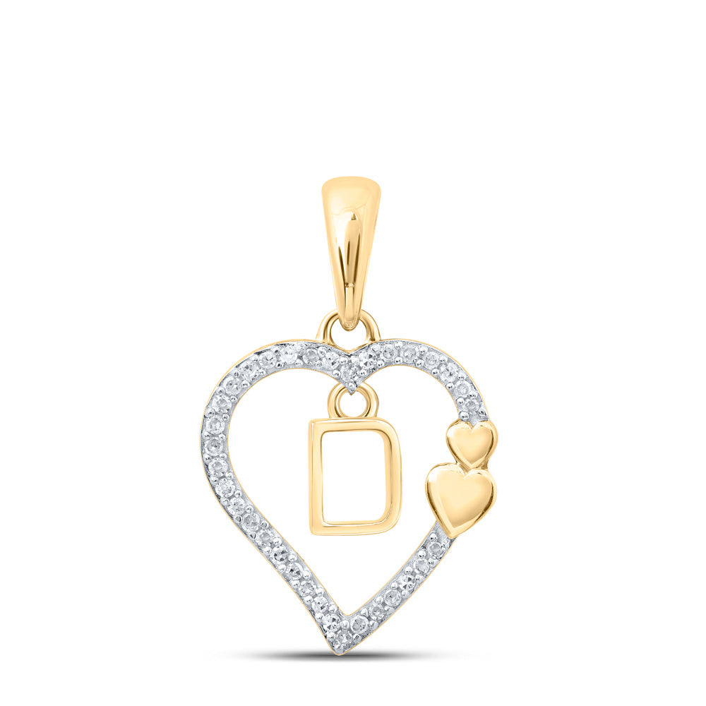 10kt Yellow Gold Womens Round Diamond D Heart Letter Pendant 1/10 Cttw