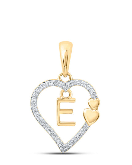 10kt Yellow Gold Womens Round Diamond E Heart Letter Pendant 1/10 Cttw