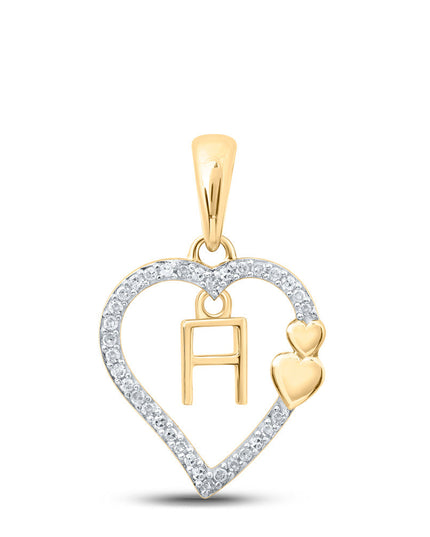 10kt Yellow Gold Womens Round Diamond H Heart Letter Pendant 1/10 Cttw