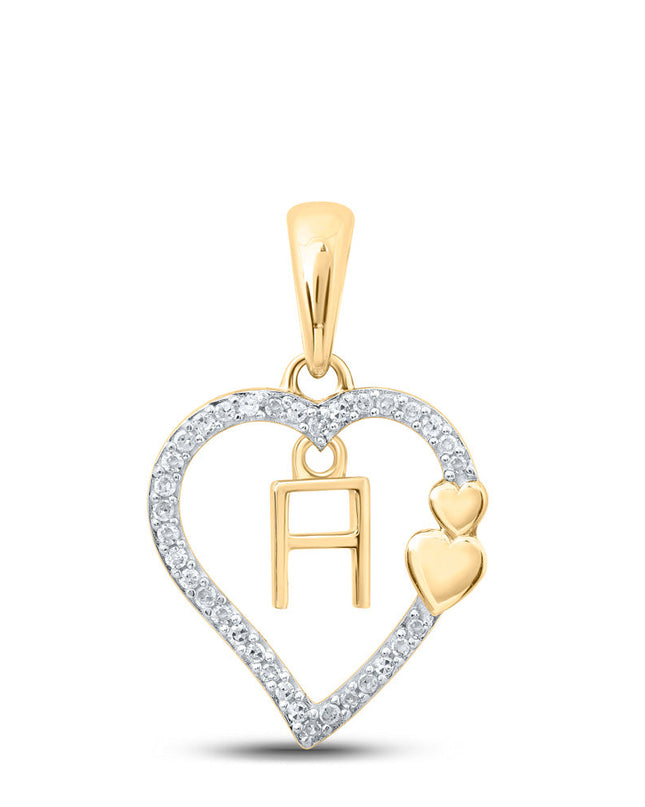 10kt Yellow Gold Womens Round Diamond H Heart Letter Pendant 1/10 Cttw
