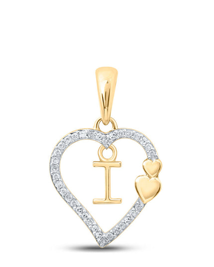 10kt Yellow Gold Womens Round Diamond I Heart Letter Pendant 1/10 Cttw