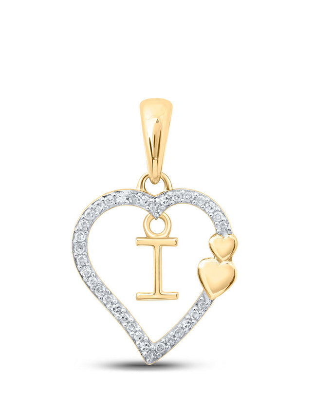 10kt Yellow Gold Womens Round Diamond I Heart Letter Pendant 1/10 Cttw