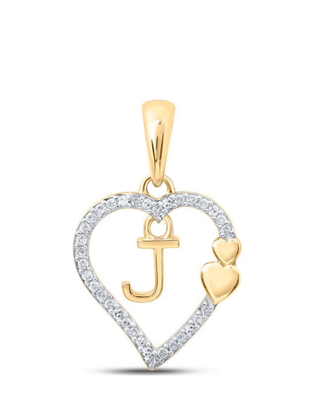 10kt Yellow Gold Womens Round Diamond J Heart Letter Pendant 1/10 Cttw