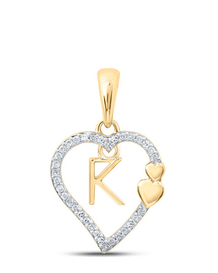 10kt Yellow Gold Womens Round Diamond K Heart Letter Pendant 1/10 Cttw